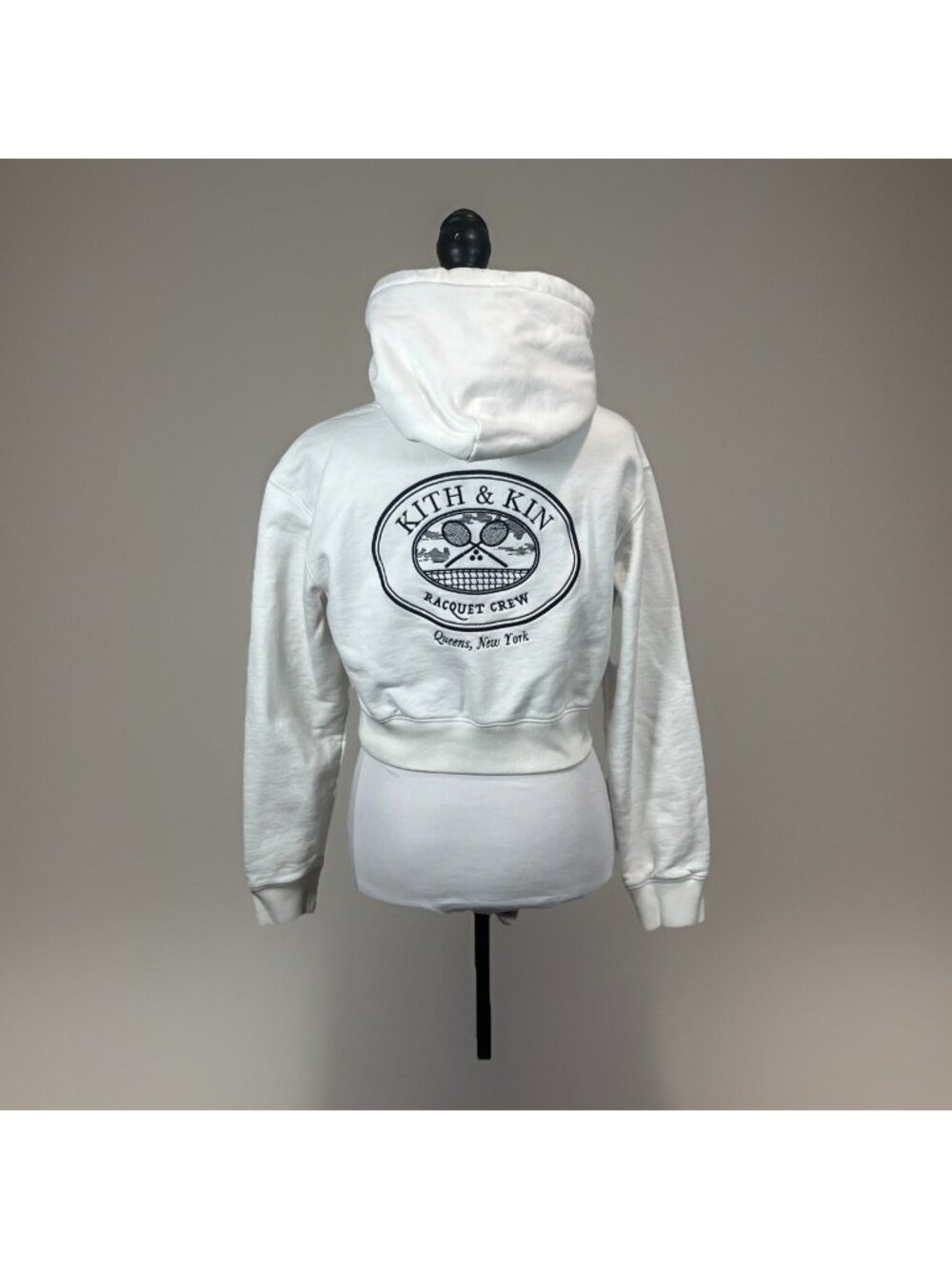Kith x Wilson Womens Medium White Kith & Kin Tennis Racquet Crew Cropped Hoodie
